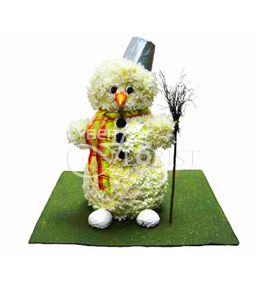 A snowman floral arrangement